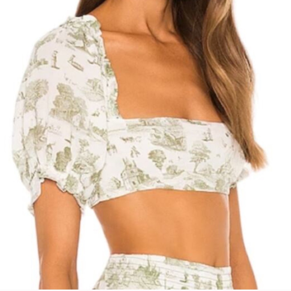 WeWoreWhat Coco Puff Sleeve Crop Top in Vintage Voile Sage Women's XS